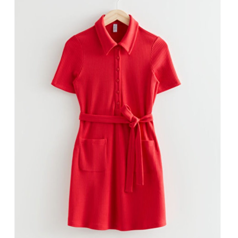 Red Collared Belted Mini Dress
